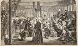 Salle de travail, sur le système silencieux, à la maison de correction, Tothill Fields, illustration de The Criminal Prisons of London and Scenes from Prison Life par Henry Mayhew et John Binny, pub. 1862 (gravure) - English School