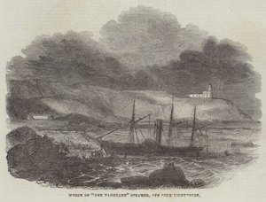 Naufrage du vapeur "The Vanguard", au large du phare de Cork (gravure) - English School