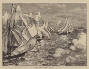 Yachting, un départ en vol (gravure)