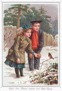 Jeune couple regardant un rouge-gorge - English School