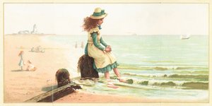 Jeune fille pataugeant dans la mer, carte - English School