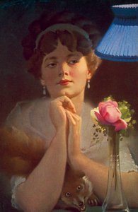 Jeune femme et renard à la lumière d