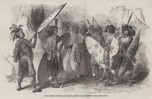 Kaffirs zoulous à la galerie St George, Knightsbridge (gravure) - English School
