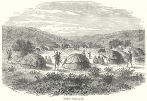 Zulu Village (engraving) - English School