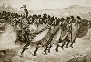 Les Zoulous avançant pour attaquer à Kambula Hill, 29 mars 1879 - English School