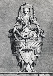Vase anthropomorphe, mariée grecque, gravure de Mascarade la Grecque, Suite des Vases et Cheminées - Ennemond Alexandre (after) Petitot