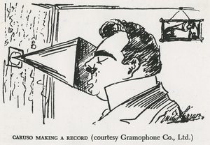 Caruso enregistrant son premier disque, 1902 (dessin) - Enrico Caruso