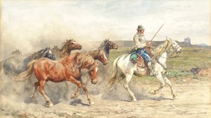 Conduite de chevaux dans la campagne romaine