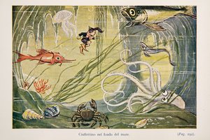 Ciuffettino au fond de la mer, illustration de Le Avventure di Ciuffettino