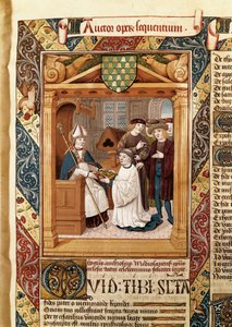 Saint Ambroise (339-397), archevêque de Milan, présente ses œuvres à un parent, tiré des "Œuvres de Saint Ambroise (vol.1)" - Enrique de Bellorto