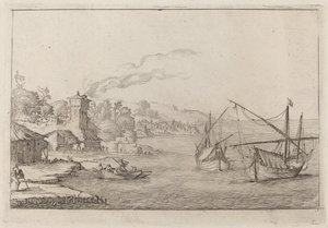 Paysage côtier avec navires ancrés - Ercole Bazicaluva