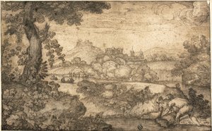 Paysage avec figures liant du blé au premier plan - Ercole Bazicaluva