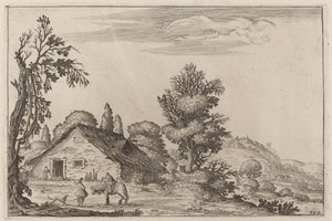 Paysage avec un voyageur devant un cottage - Ercole Bazicaluva