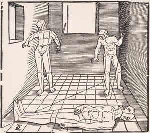Trois figures masculines dans une pièce De: Unnderweissung der Proportzion - Erhard Schon