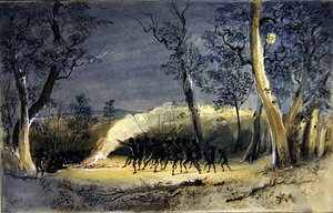 Un Corroboree indigène la nuit