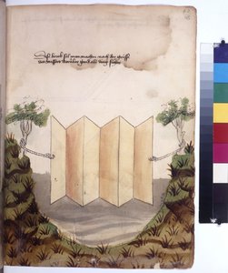 Pleine page : pont à contrepoids, vers 1430 (dessin à la plume de couleur)
