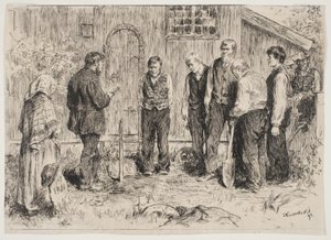 Un enterrement pauvre dans un village de montagne norvégien - Erik Theodor Werenskiold