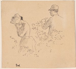 Un jeune homme et une jeune fille pleurant avec un chapeau à large bord - Erik Theodor Werenskiold