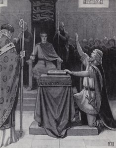 Harold Godwinson prêtant serment sur des reliques sacrées pour soutenir la revendication de Guillaume, duc de Normandie, au trône anglais - Ernest (after) Board
