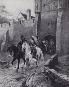 Oliver Cromwell avec son armée à Bootham Bar, York lorsque Charles II a tenté de reprendre le trône en 1650 - Ernest (after) Crofts