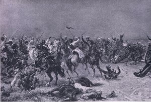 La charge des dragons légers du roi à Mudki, illustration de British Battles on Land and Sea, 1915 - Ernest Crofts