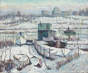 Hangar à bateaux, hiver, Harlem River - Ernest Lawson
