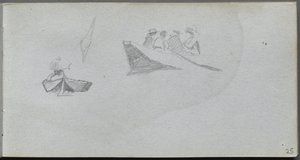 Carnet de croquis, page 25 : Études de figures dans des bateaux