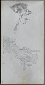 Carnet de croquis, page 27 : Étude de détail pour "Sur une terrasse" et étude de paysage - Ernest Meissonier