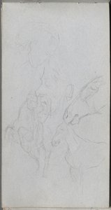 Carnet de croquis, page 90 : Étude de chevaux, Profils - Ernest Meissonier