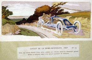 Circuit de la Seine-Inférieure, Szisz en voiture Renault Frères, arrivé premier aux stands, deuxième au classement général, perdant la première place seulement six minutes avant le vainqueur - Ernest Montaut