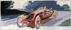Szisz sur voiture Renault, vainqueur du Grand Prix de l