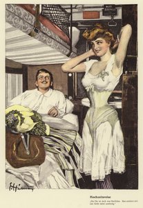 Couple marié partant en lune de miel dans un train-couchette - Ernst (after) Heilemann