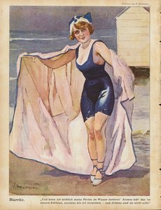 Femme sur la plage à Biarritz - Ernst (after) Heilemann