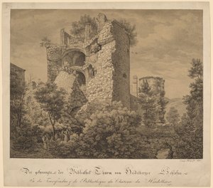 La tour explosée et la bibliothèque du château de Heidelberg - Ernst Fries