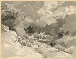 Paysage avec des femmes à la fontaine de lavage - Ernst Fries