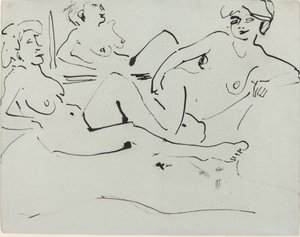 Dodo et une femme plus âgée allongée devant un miroir, 1909. - Ernst Ludwig Kirchner