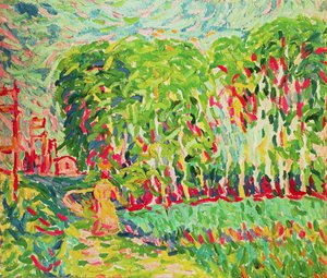 Une femme dans un bois de bouleaux