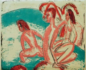 Baigneurs sur des pierres