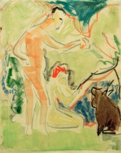 Baigneuses avec chien à Moritzburg - Ernst Ludwig Kirchner