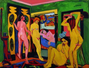 Baigneurs dans une pièce, 1909-après 1926 - Ernst Ludwig Kirchner