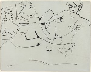 Dodo et une femme plus âgée allongée devant un miroir - Ernst Ludwig Kirchner