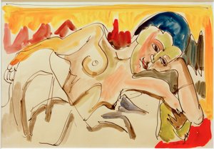 E.L.Kirchner, Femme allongée avec poitrine dénudée - Ernst Ludwig Kirchner