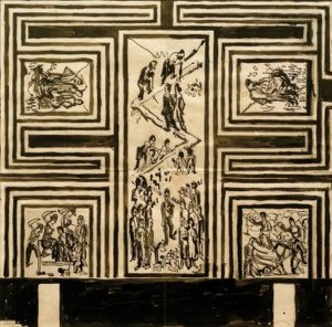 Esquisse pour la décoration du mur longitudinal de la salle des fêtes - Ernst Ludwig Kirchner