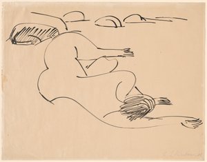Erna allongée sur la plage parmi les rochers - Ernst Ludwig Kirchner