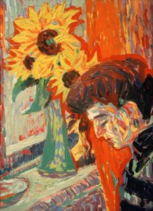 Tête de femme devant des tournesols - Ernst Ludwig Kirchner
