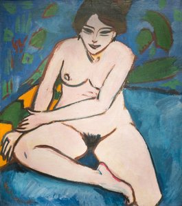 French : Nu sur fond bleu Nude on blue ground - Ernst Ludwig Kirchner
