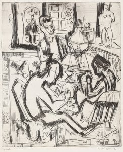 Intérieur avec des gens - Ernst Ludwig Kirchner