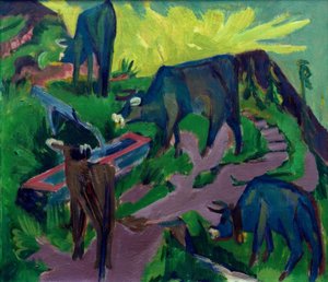 Vaches au coucher du soleil - Ernst Ludwig Kirchner