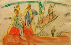 Personnes et bateau sur la plage - Ernst Ludwig Kirchner
