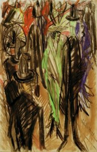 Scène de rue avec dame en vert - Ernst Ludwig Kirchner